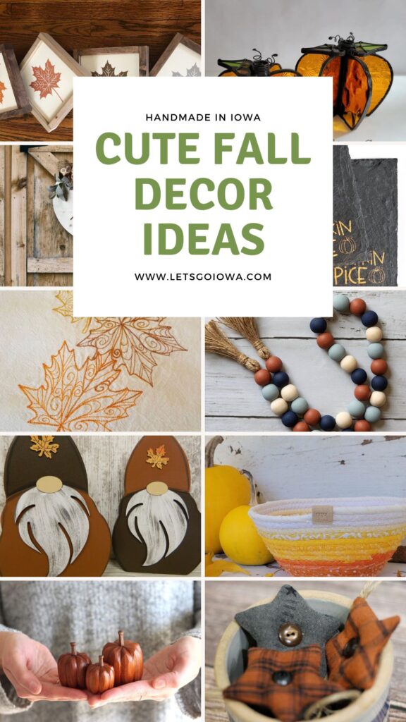 A collection of handmade home decor items from several artists, woodworkers and makers in Iowa.